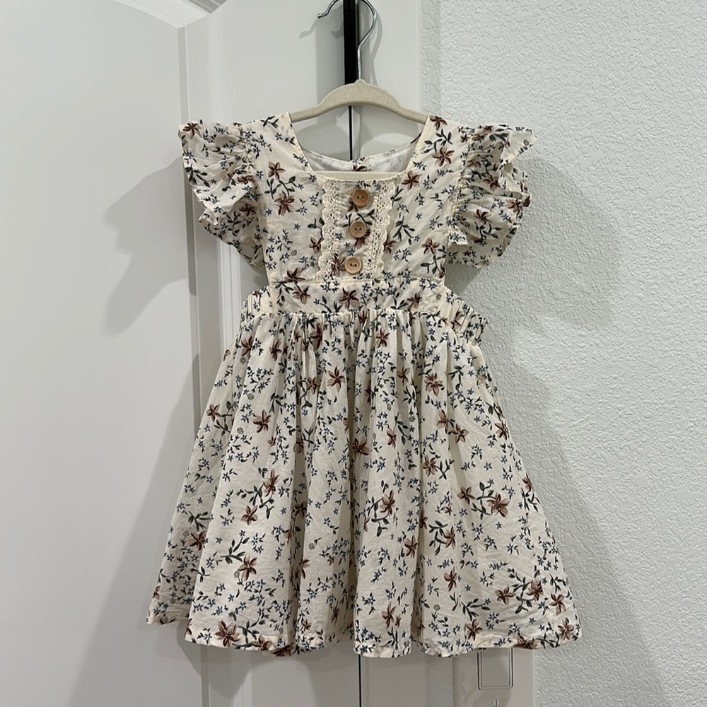 Cream and Floral Toddler Dress Size 12M